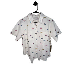 NWT Rae Dunn Butterfly Patterned Button Up Short Sleeve Collared Shirt